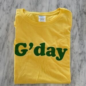 G'day Yellow t shirt with green G’day text. Womens M.